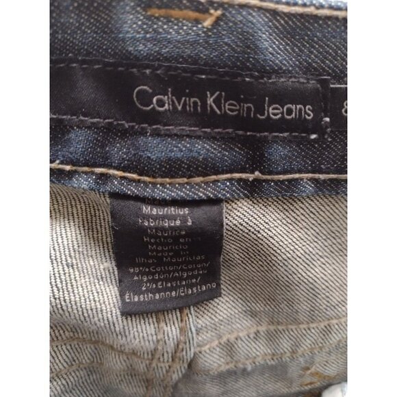 Calvin Klein Lean Bootcut Jeans Women's 8 Blue Mid Rise Stretch 33x32 Whiskered - Picture 16 of 16